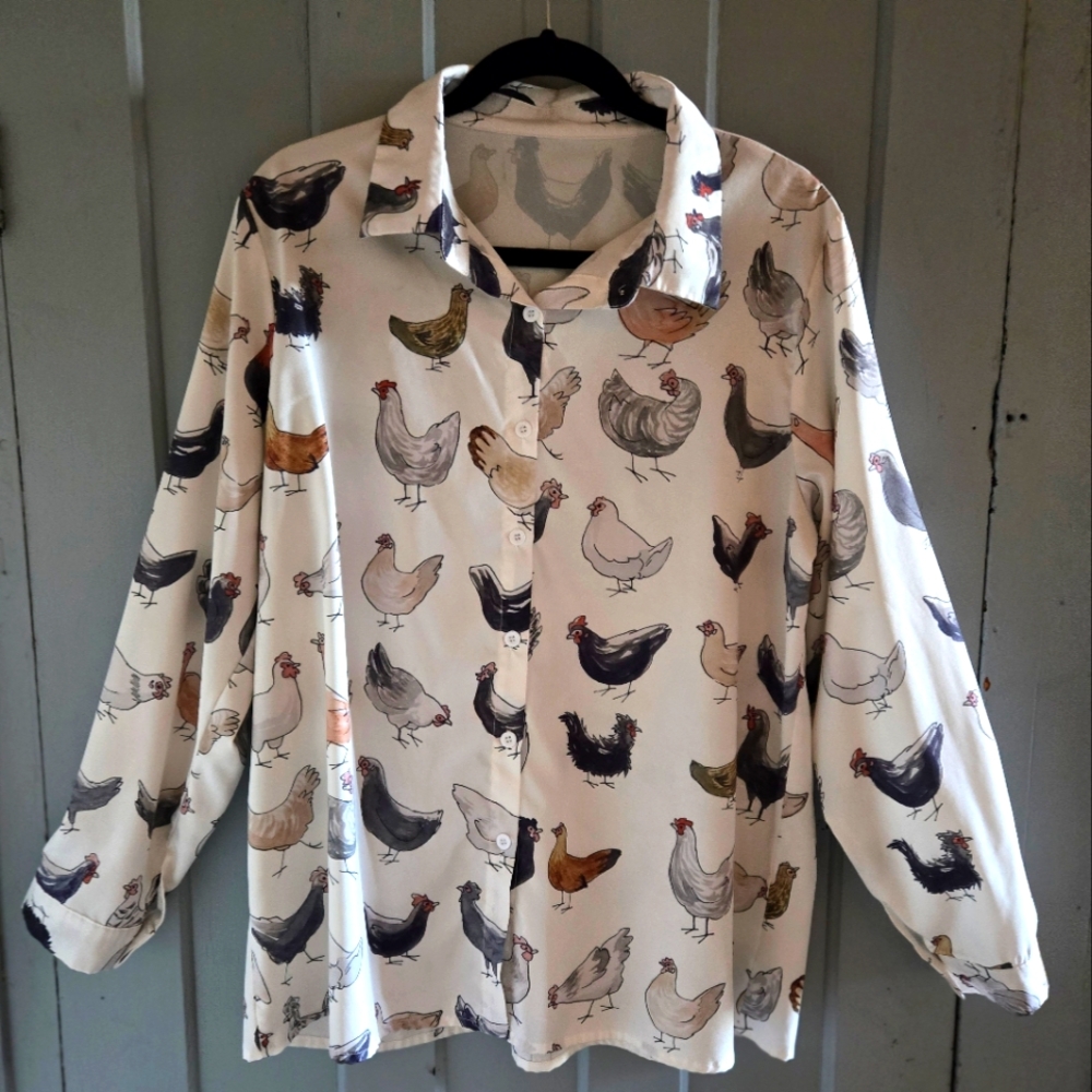 Women 1XL Chicken Print blouse